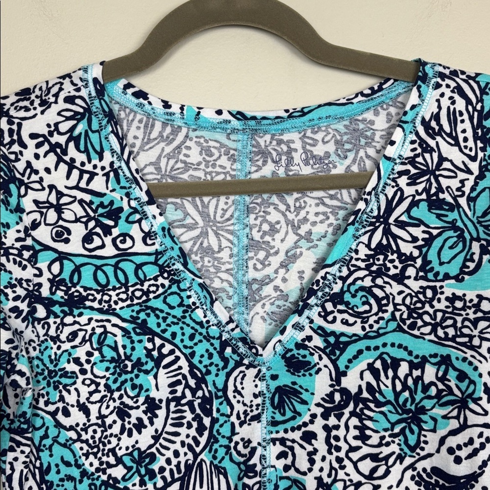 Lilly Pulitzer Blue and Black Patterned Long Sleeve Dress - S - Picture 3 of 8